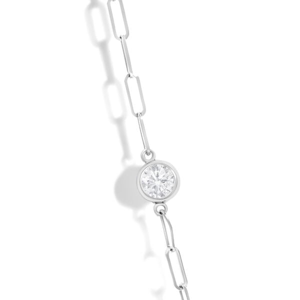 14K White Gold 1 1/2 Cttw Round Diamond Paperclip Bezel Set Station Necklace - alternate view 3