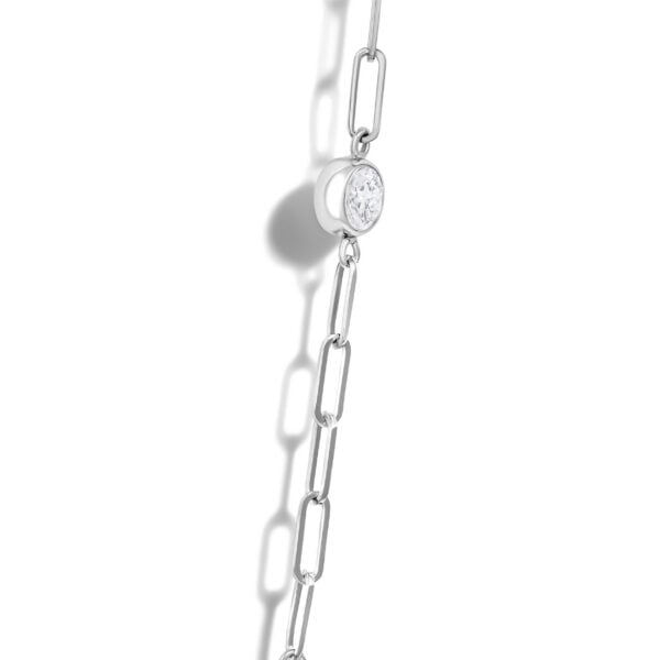 14K White Gold 1.00 Cttw Round Diamond Paperclip Bezel Set Station Necklace - alternate view 4