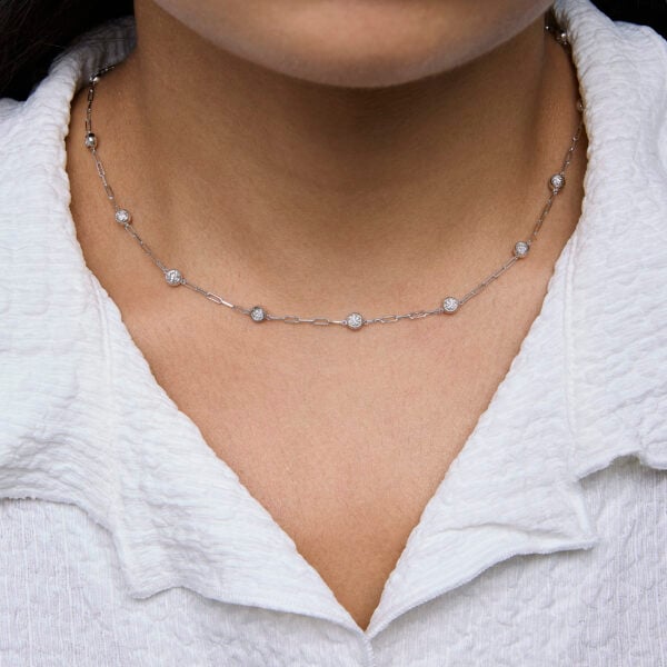 14K White Gold 2.00 Cttw Round Diamond Paperclip Bezel Set Station Necklace - alternate view 5