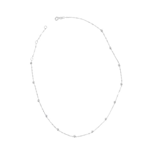 14K White Gold 1/2 Cttw Round Diamond Paperclip Bezel Set Station Necklace - alternate view 2