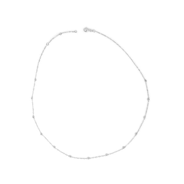 14K White Gold 1/4 Cttw Round Diamond Paperclip Bezel Set Station Necklace - alternate view 2
