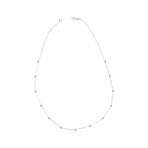 14K White Gold 3/4 Cttw Round Diamond Paperclip Bezel Set Station Necklace - alternate view 2