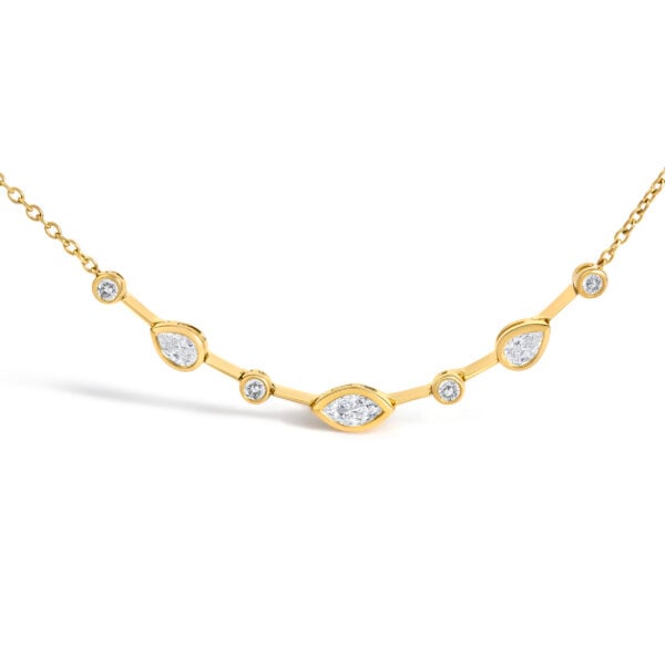 18K Yellow Gold 1 1/7 Cttw Diamond Bezel-Set Station Necklace with Round, Pear and Marquise Diamonds - alternate view 3