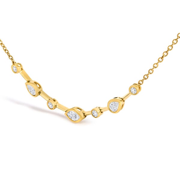 18K Yellow Gold 1 1/7 Cttw Diamond Bezel-Set Station Necklace with Round, Pear and Marquise Diamonds - alternate view 4