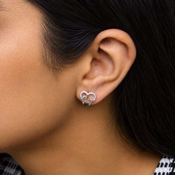 .925 Sterling Silver 1/4 Cttw Black and White Diamond Multi Heart Stud Earrings - alternate view 5