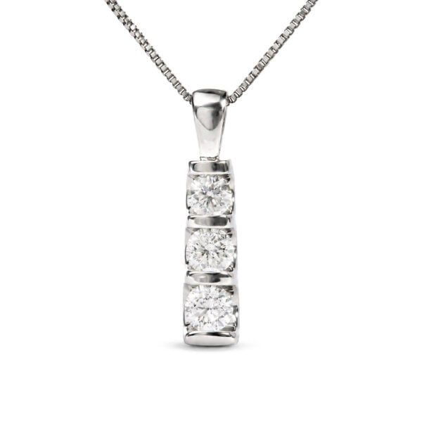 14K White Gold 1.00 Cttw Diamond 3 Stone Pendant Necklace - alternate view 2