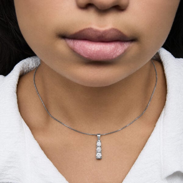 14K White Gold 1.00 Cttw Diamond 3 Stone Pendant Necklace - alternate view 5