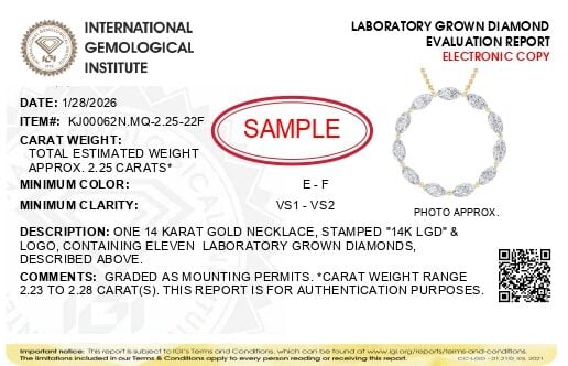 IGI Certified 14K Yellow Gold 2 1/4 Cttw Lab Grown Marquise Cut Diamond Open Circle Necklace - alternate view 4