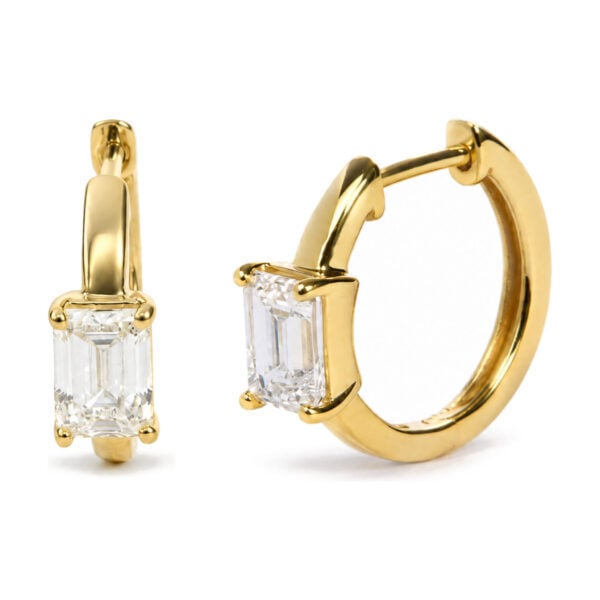 IGI Certified 14K Yellow Gold 1 1/2 Cttw Lab Grown Emerald Cut Diamond Solitaire Huggies Hoop Earrings - alternate view 2