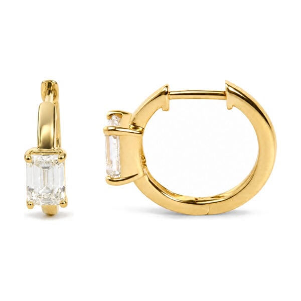IGI Certified 14K Yellow Gold 1 1/2 Cttw Lab Grown Emerald Cut Diamond Solitaire Huggies Hoop Earrings - alternate view 3
