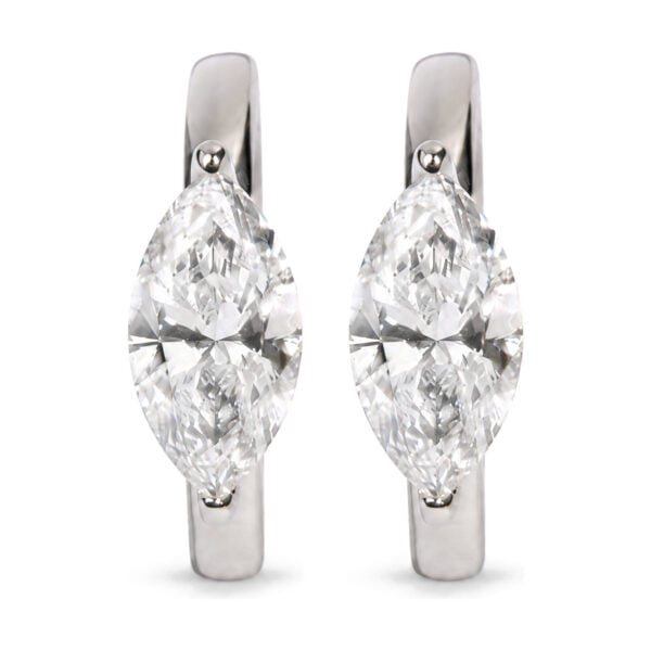 IGI Ceritfied 14K White Gold 1 1/2 Cttw Lab Grown Marquise Cut Diamond Solitaire Huggie Hoop Earrings
