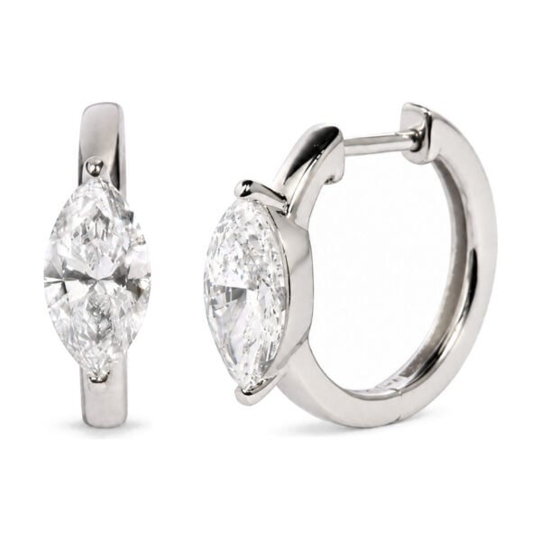 IGI Ceritfied 14K White Gold 1 1/2 Cttw Lab Grown Marquise Cut Diamond Solitaire Huggie Hoop Earrings - alternate view 2