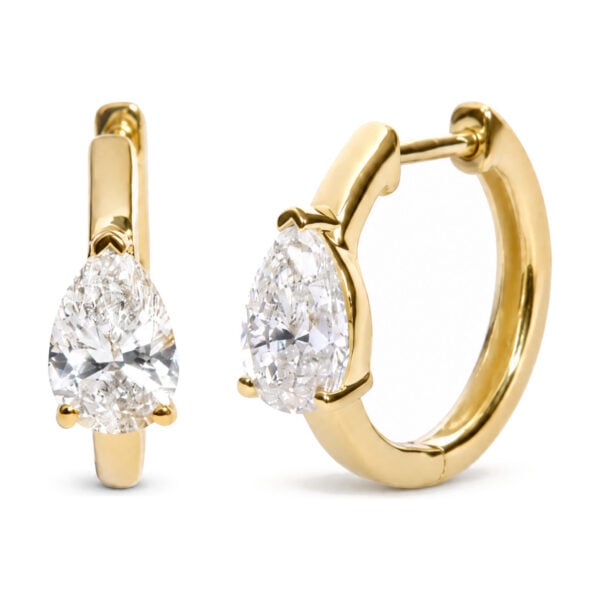 IGI Certified 14K Yellow Gold 1 1/2 Cttw Lab Grown Pear Cut Diamond Solitaire Huggies Hoop Earrings - alternate view 2