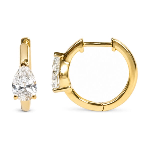 IGI Certified 14K Yellow Gold 1 1/2 Cttw Lab Grown Pear Cut Diamond Solitaire Huggies Hoop Earrings - alternate view 3