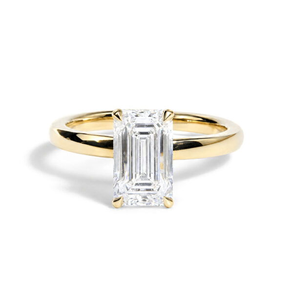 IGI Certified 14K Yellow Gold 3.00 Cttw Lab Grown Emerald Cut Diamond Hidden Halo Ring