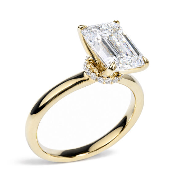 IGI Certified 14K Yellow Gold 3.00 Cttw Lab Grown Emerald Cut Diamond Hidden Halo Ring - alternate view 3