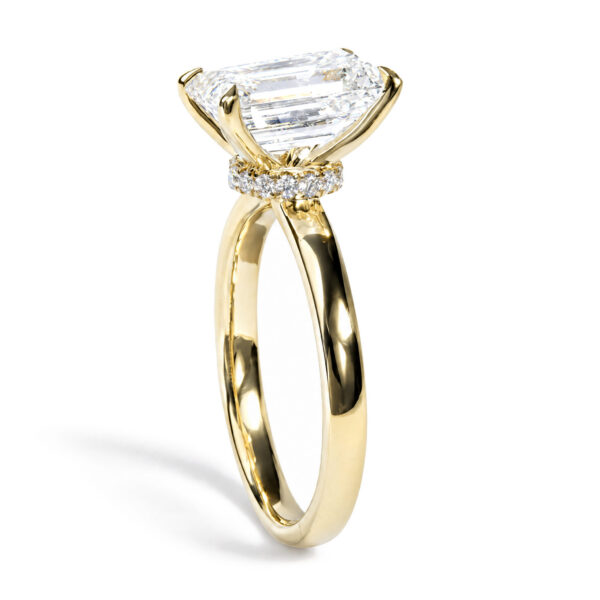 IGI Certified 14K Yellow Gold 3.00 Cttw Lab Grown Emerald Cut Diamond Hidden Halo Ring - alternate view 4