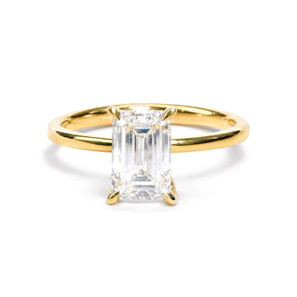 IGI Certified 14K Yellow Gold 2.00 Cttw Lab Grown Emerald Cut Diamond Hidden Halo Ring