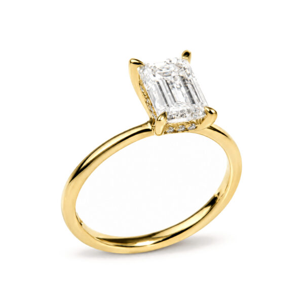 IGI Certified 14K Yellow Gold 2.00 Cttw Lab Grown Emerald Cut Diamond Hidden Halo Ring - alternate view 3