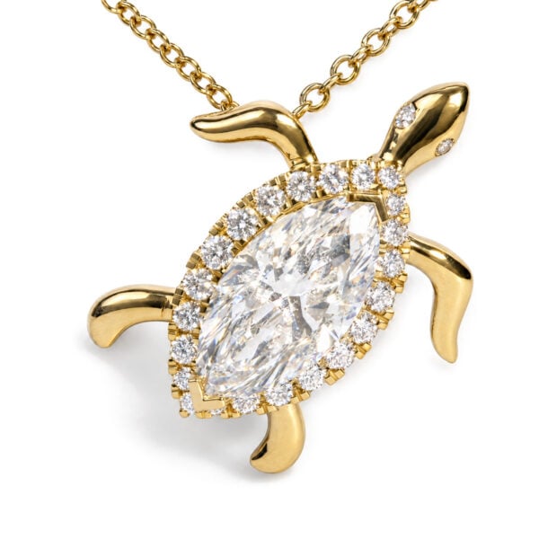 IGI Certified 14K Yellow Gold 2.00 Cttw Lab Grown Marquise Cut Diamond Turtle Pendant Necklace - alternate view 2