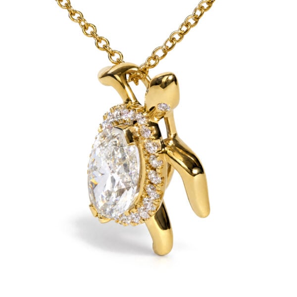 IGI Certified 14K Yellow Gold 2.00 Cttw Lab Grown Marquise Cut Diamond Turtle Pendant Necklace - alternate view 3