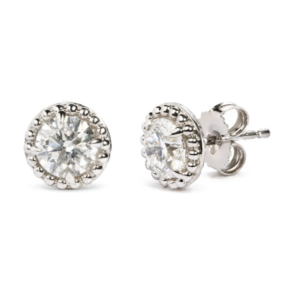 IGI Certified 14K White Gold 2.00 Cttw Lab Grown Diamond Beaded Halo Stud Earring - alternate view 2