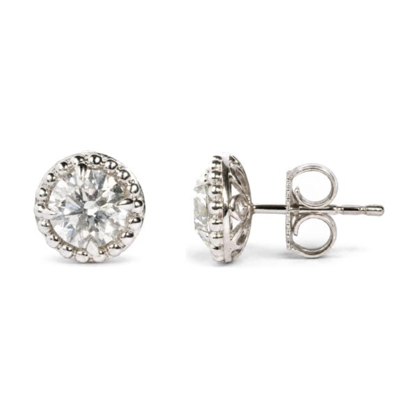 IGI Certified 14K White Gold 2.00 Cttw Lab Grown Diamond Beaded Halo Stud Earring - alternate view 3