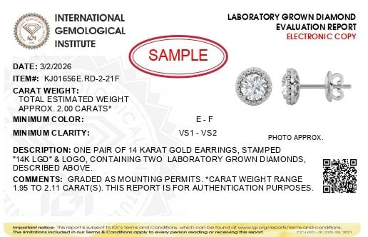 IGI Certified 14K White Gold 2.00 Cttw Lab Grown Diamond Beaded Halo Stud Earring - alternate view 4