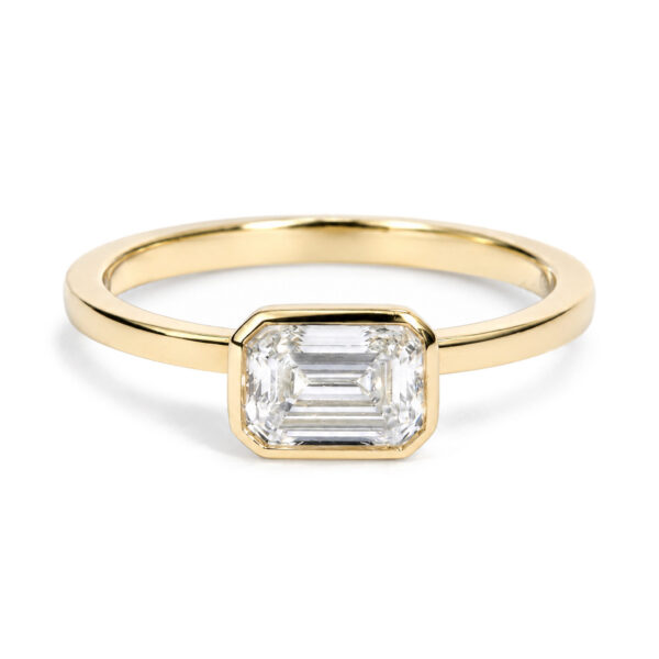 IGI Certified 14K Yellow Gold 1.00 Cttw East-West Bezel Set Lab Grown Emerald Cut Diamond Ring