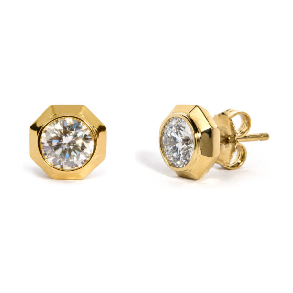 IGI Certified 14K Yellow Gold 2.00 Cttw Lab Grown Diamond Octagonal Bezel Set Stud Earrings - alternate view 2