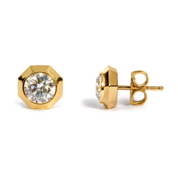 IGI Certified 14K Yellow Gold 2.00 Cttw Lab Grown Diamond Octagonal Bezel Set Stud Earrings - alternate view 3