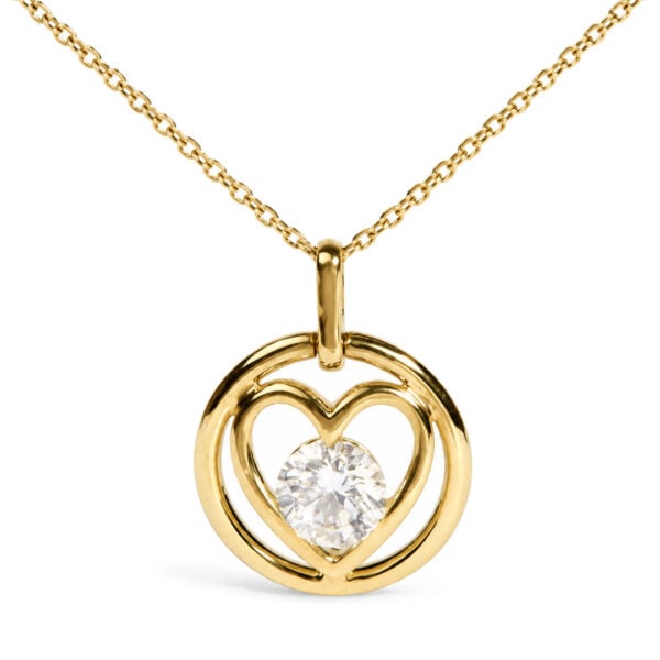 IGI Certified 14K Yellow Gold 3/4 Cttw Lab Grown Diamond Solitaire Openwork Heart Circle Pendant Necklace - alternate view 2