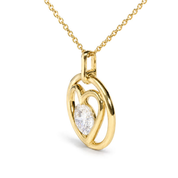 IGI Certified 14K Yellow Gold 3/4 Cttw Lab Grown Diamond Solitaire Openwork Heart Circle Pendant Necklace - alternate view 3