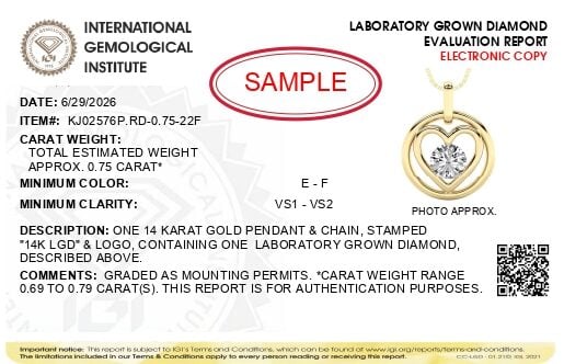 IGI Certified 14K Yellow Gold 3/4 Cttw Lab Grown Diamond Solitaire Openwork Heart Circle Pendant Necklace - alternate view 4