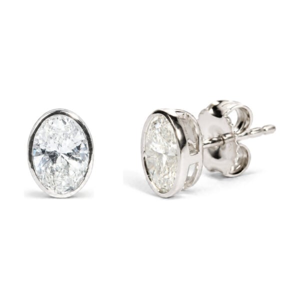 IGI Certified 14K White Gold 2.00 Cttw Lab Grown Oval Cut Diamond Bezel Set Stud Earrings - alternate view 2
