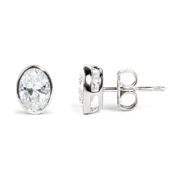 IGI Certified 14K White Gold 2.00 Cttw Lab Grown Oval Cut Diamond Bezel Set Stud Earrings - alternate view 3