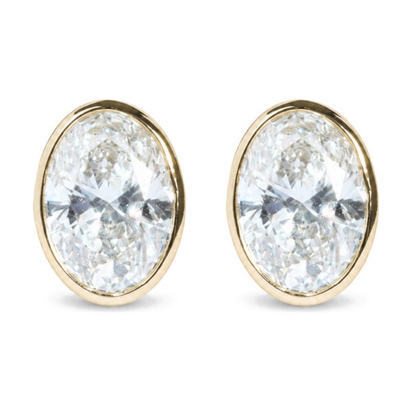 IGI Certified 14K Yellow Gold 4.00 Cttw Lab Grown Oval Cut Diamond Bezel Set Solitaire Stud Earrings