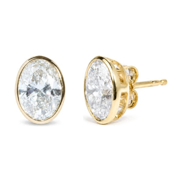 IGI Certified 14K Yellow Gold 4.00 Cttw Lab Grown Oval Cut Diamond Bezel Set Solitaire Stud Earrings - alternate view 2