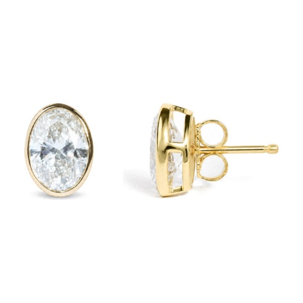 IGI Certified 14K Yellow Gold 4.00 Cttw Lab Grown Oval Cut Diamond Bezel Set Solitaire Stud Earrings - alternate view 3