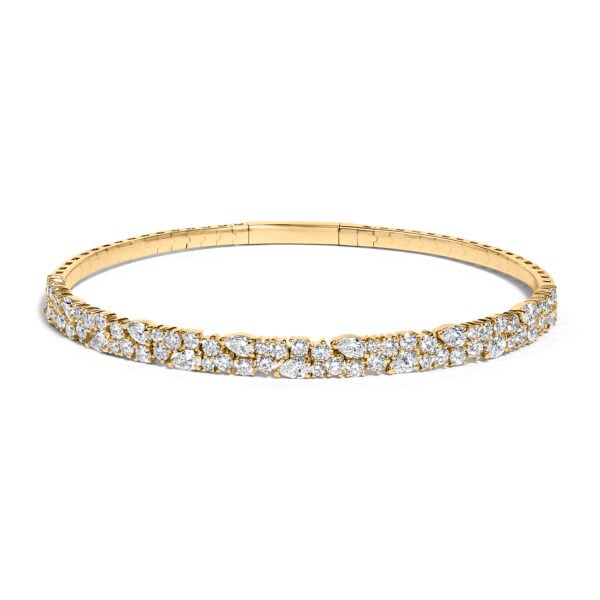 14K Yellow Gold 3 1/4 Cttw Lab Grown Diamond Pear and Round Multirow Bangle Bracelet