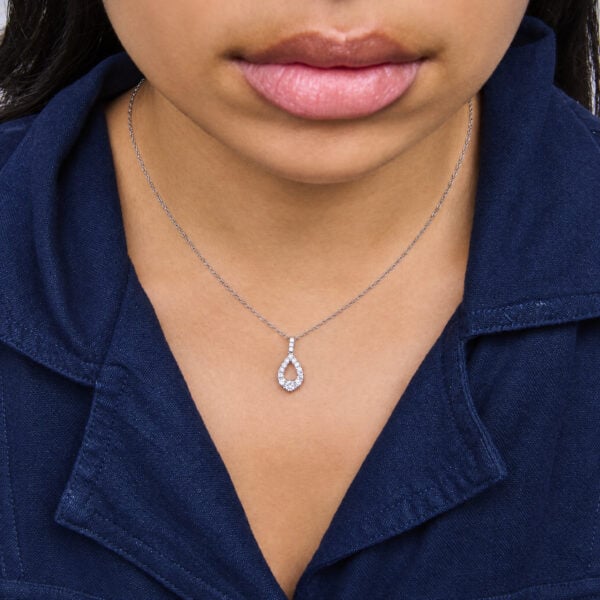 Sterling Silver 1/2 Cttw Lab Grown Diamond Open Pear Shape Pendant Necklace - alternate view 5