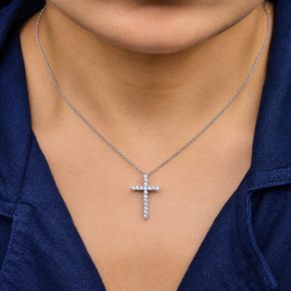 Sterling Silver 1/2 Cttw Lab Grown Diamond Cross Pendant Necklace - alternate view 5