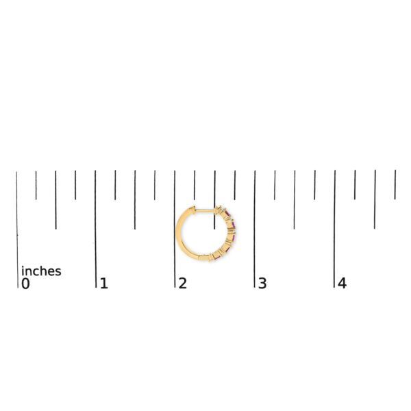 14K Yellow Gold Baguette Ruby and 1/5 Cttw Diamond Hoop Earrings - alternate view 4