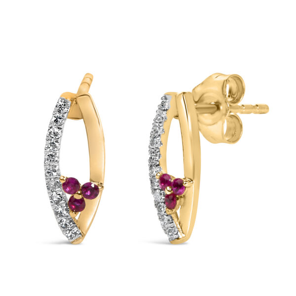 14K Yellow Gold Ruby and 1/10 Cttw Diamond Marquise Stud Earrings - alternate view 2