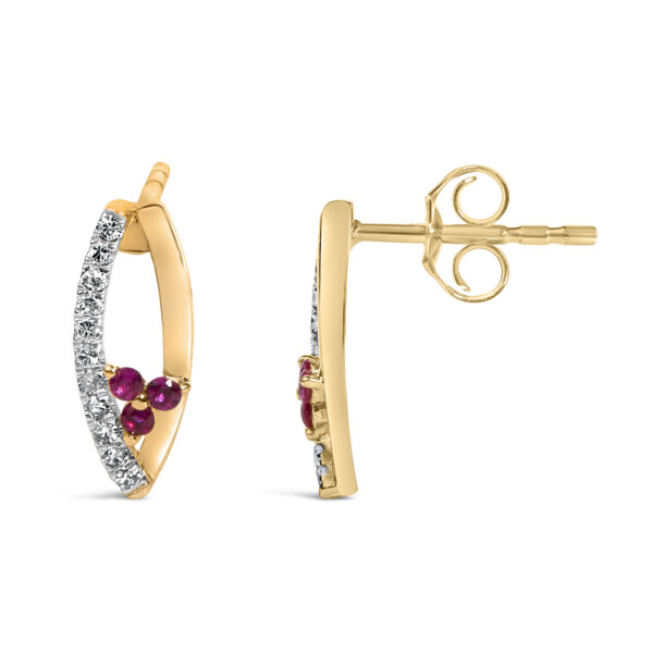 14K Yellow Gold Ruby and 1/10 Cttw Diamond Marquise Stud Earrings - alternate view 3