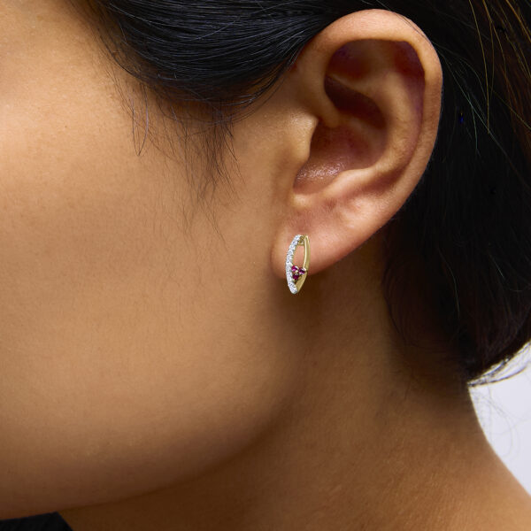 14K Yellow Gold Ruby and 1/10 Cttw Diamond Marquise Stud Earrings - alternate view 5