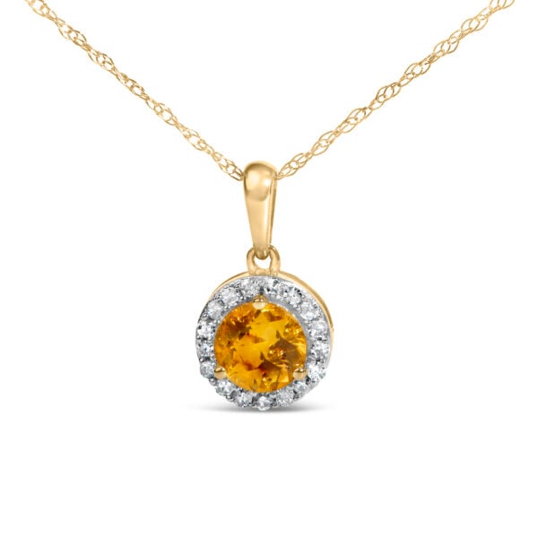 14K Yellow Gold 5x5 MM Citrine and 1/11 Cttw Diamond Halo Pendant - alternate view 2