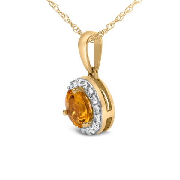 14K Yellow Gold 5x5 MM Citrine and 1/11 Cttw Diamond Halo Pendant - alternate view 3