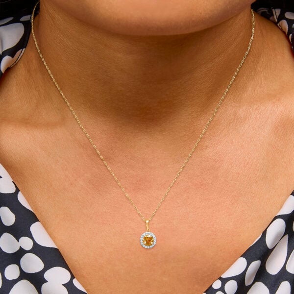 14K Yellow Gold 5x5 MM Citrine and 1/11 Cttw Diamond Halo Pendant - alternate view 5