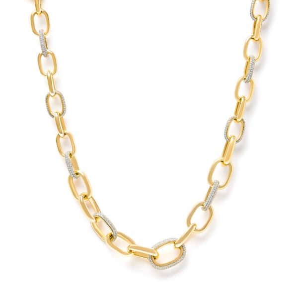14K Yellow Gold 10.0 Cttw Round Diamond Pavé Interlocking Oval Link Necklace - alternate view 2